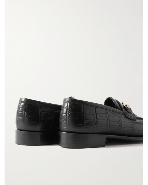 George Cleverley Black Colony Horsebit Croc-effect Leather Loafers for men