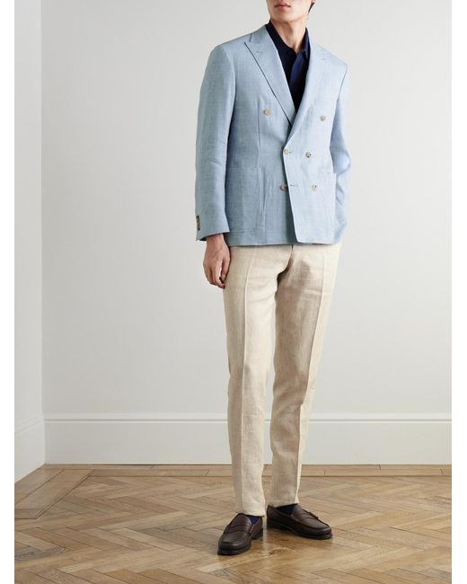 Canali Natural Slim-Fit Straight-Leg Linen Suit Trousers for men