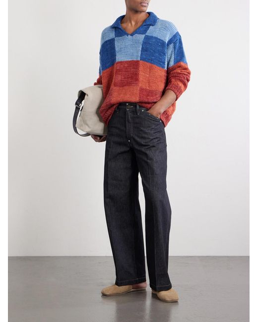 Kartik Research Blue Patchwork Knitted Wool Sweater for men