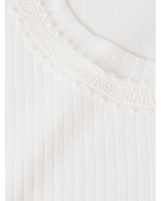 Bode White Marsh Embellished Tulle-Trimmed Ribbed Cotton-Jersey T-Shirt for men