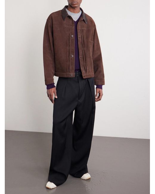 A.PRESSE Brown Leather-Trimmed Suede Jacket for men