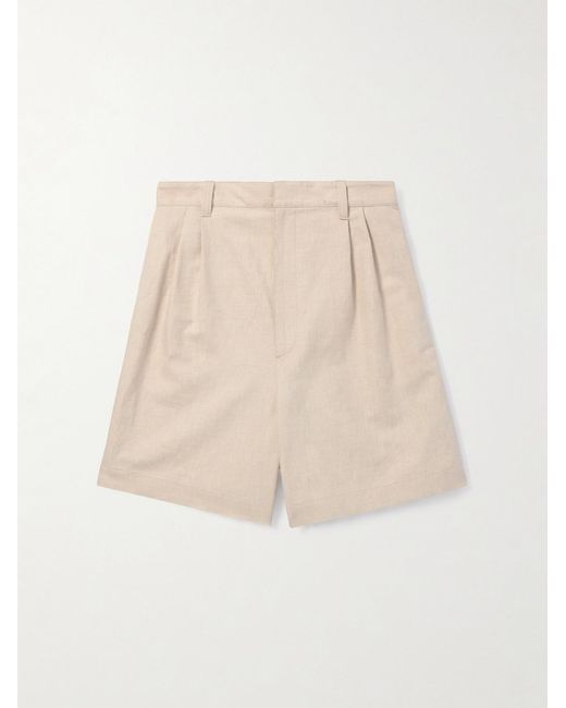 Bottega Veneta Natural Straight-Leg Pleated Linen And Cotton-Blend Twill Shorts for men