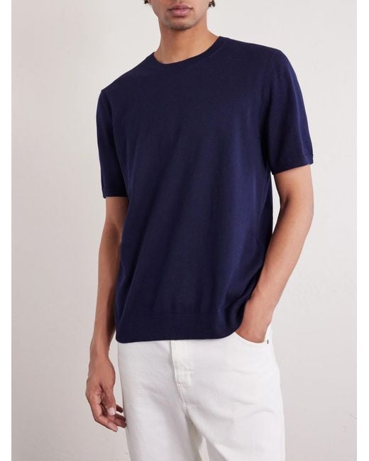 Mr P. Blue Organic Cotton And Cashmere-Blend T-Shirt for men