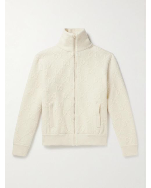 Gucci Natural Logo-embossed Wool-blend Zip-up Sweater for men