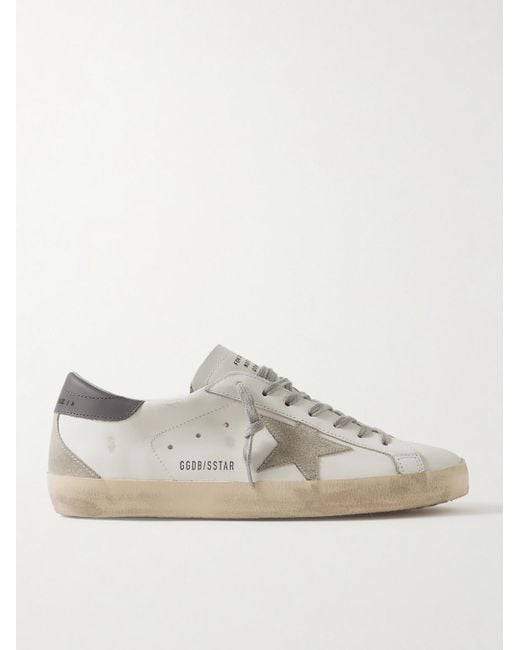 Golden Goose Deluxe Brand White Super-star Distressed Suede-trimmed Leather Sneakers for men