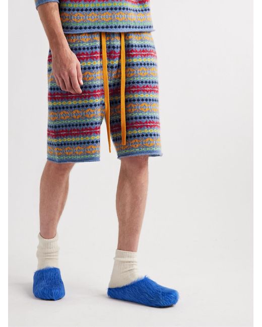 The Elder Statesman Blue Fair Isle Cashmere Shorts for men