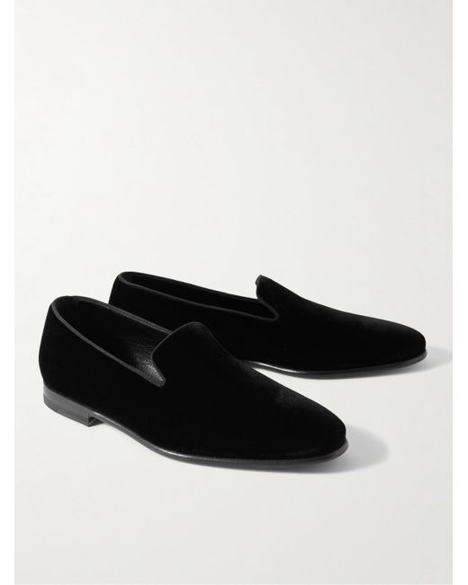 Manolo Blahnik Black Mario Grosgrain-Trimmed Velvet Loafers for men