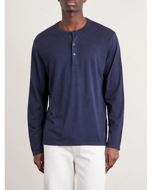 Hartford Blue Garment-Dyed Lyocell And Cotton-Blend Jersey Henley Shirt for men