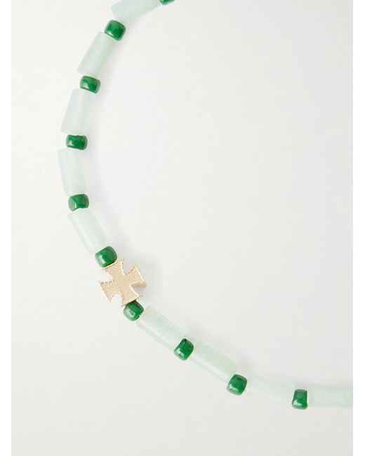 Luis Morais Green 14-Karat Aventurine Beaded Bracelet for men