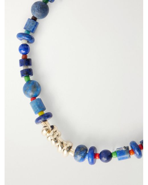 Luis Morais Blue 14-Karat Lapis Lazuli Beaded Bracelet for men
