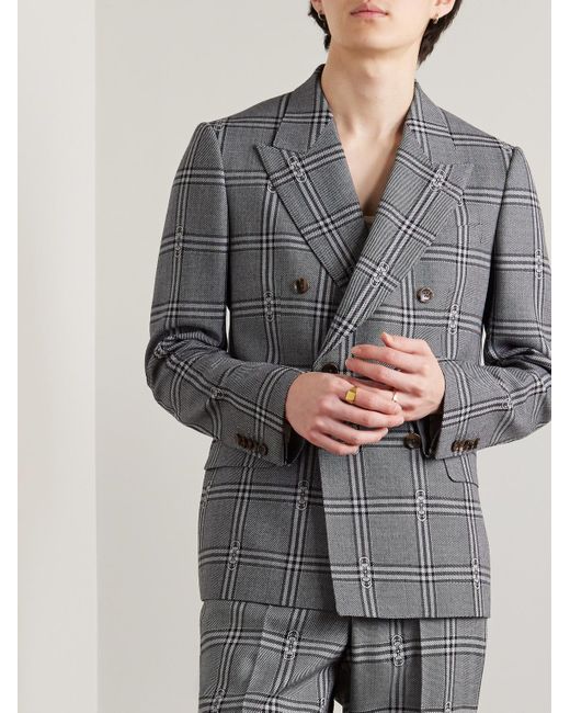 Gucci Schmal geschnittenes doppelreihiges Sakko aus Wolle mit Karo- und Jacquard-Muster in Gray für Herren