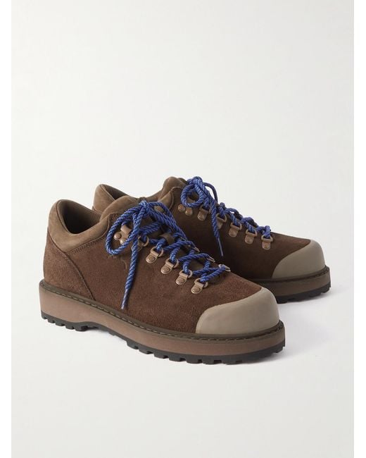 Diemme Brown Cornaro Rubber-Trimmed Suede Sneakers for men