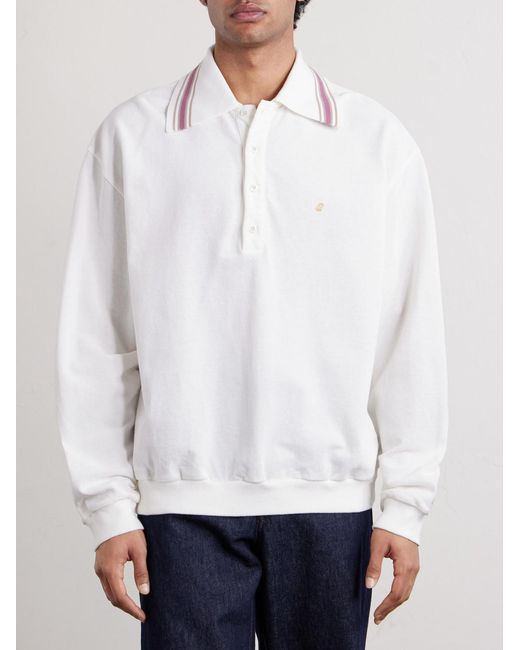 Kapital Natural Box Striped Embroidered Cotton-piqué Polo Shirt for men