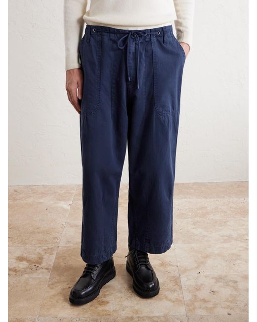 CHERRY LA Blue Parachute Wide-Leg Herringbone Cotton Trousers for men