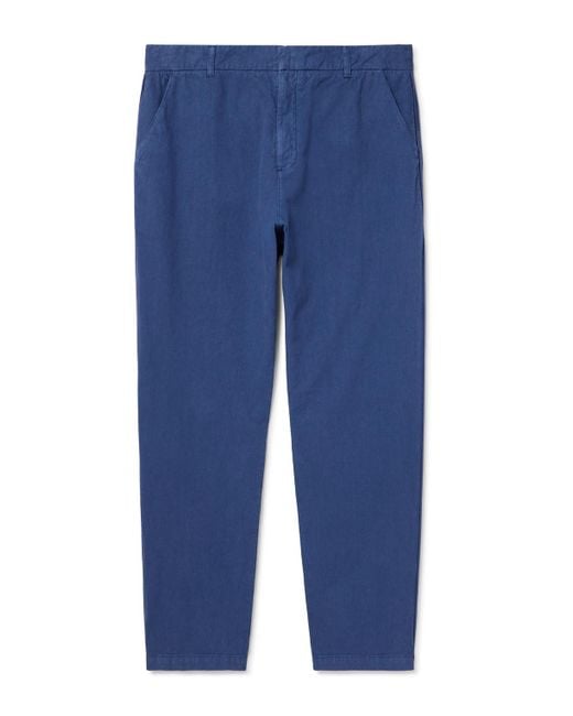 Folk Blue Straight-Leg Linen And Cotton-Blend Suit Trousers for men