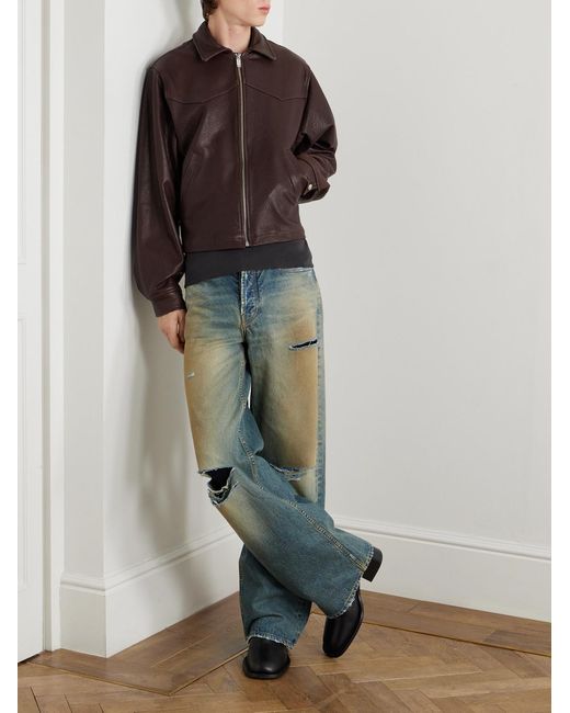 Enfants Riches Deprimes Brown Distressed Textured And Pebble-Grain Leather Jacket for men