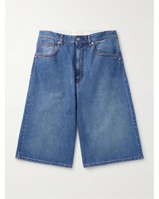 ERL Blue Indiana Skate Wide-Leg Denim Shorts for men