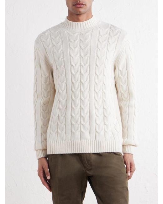Slowear Natural Zanone Slim-Fit Cable-Knit Virgin Wool Sweater for men