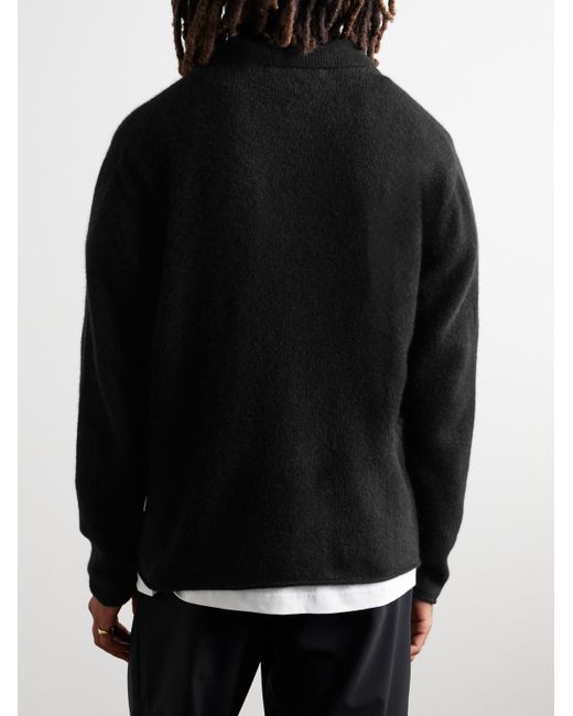 The Elder Statesman Black Brushed-Cashmere Polo Shirt for men