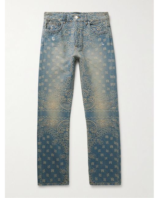 Amiri Gerade geschnittene Jeans aus Jacquard mit Bandanamuster in Distressed-Optik in Blue für Herren