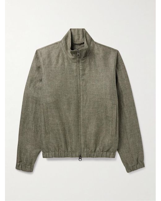 Loro Piana Green Water-Resistant Linen Bomber Jacket for men