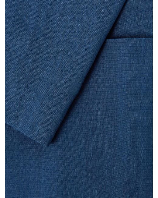 Giacca doppiopetto in misto lino di Dries Van Noten in Blue da Uomo