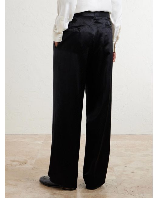 Tom Ford Blue Straight-Leg Pleated Satin Trousers for men