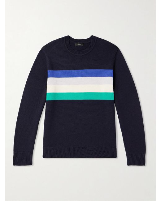 Theory Blue Kenny Striped Merino Wool-blend Sweater for men