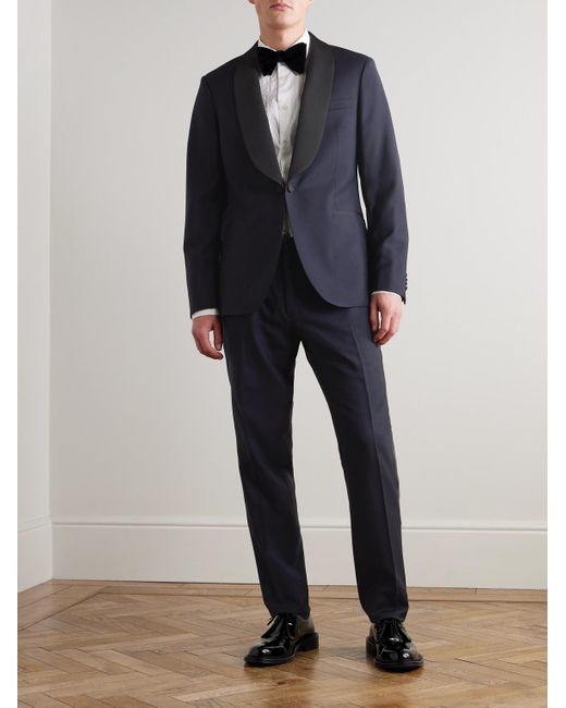 Mr P. Blue Slim-fit Satin-trimmed Virgin Wool And Mohair-blend Tuxedo Trousers for men