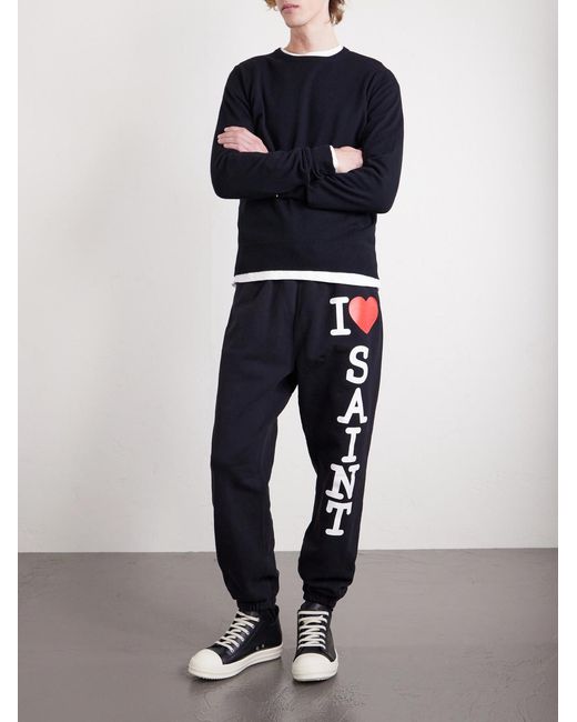 SAINT Mxxxxxx Blue I Love Saint Tapered Printed Cotton-jersey Sweatpants for men