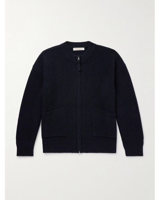FRIZMWORKS Blue Deck Ribbed Wool-Blend Zip-Up Cardigan for men