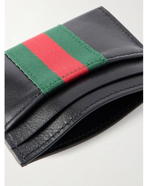 Gucci Black Webbing-Trimmed Leather Cardholder for men