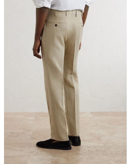 Slowear Natural Straight-Leg Pleated Linen Trousers for men