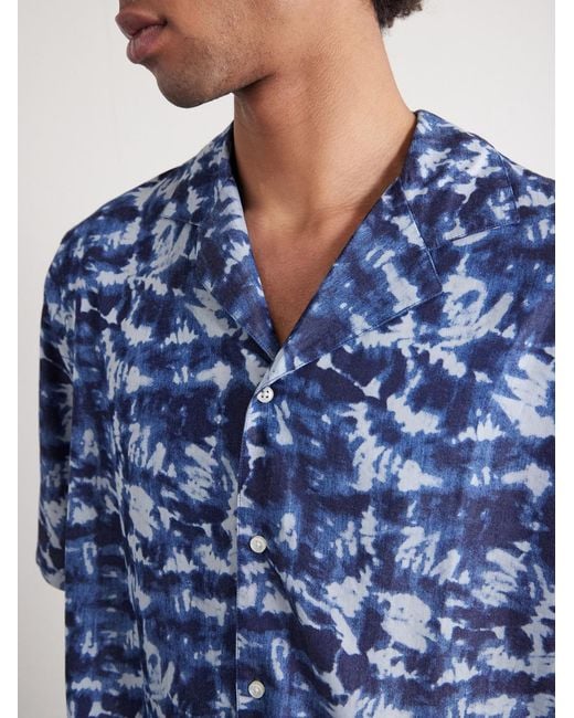 Officine Generale Blue Eren Camp-collar Tie-dyed Lyocell Shirt for men