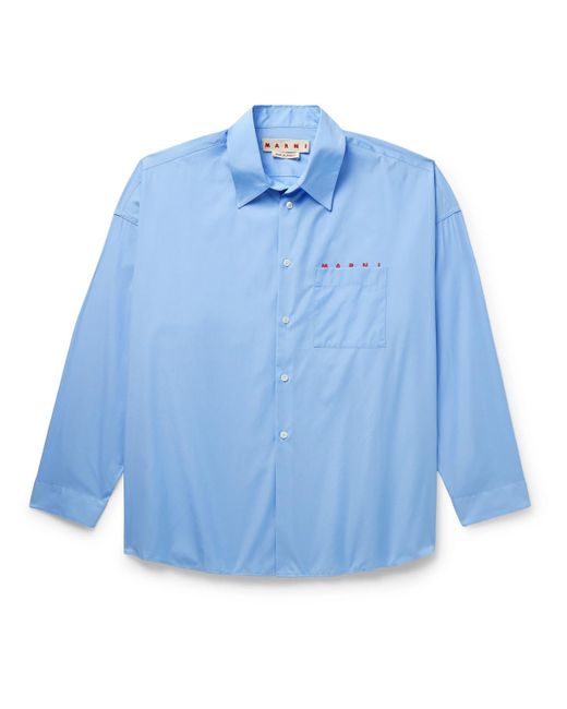 Marni Blue Logo-print Cotton-poplin Shirt for men