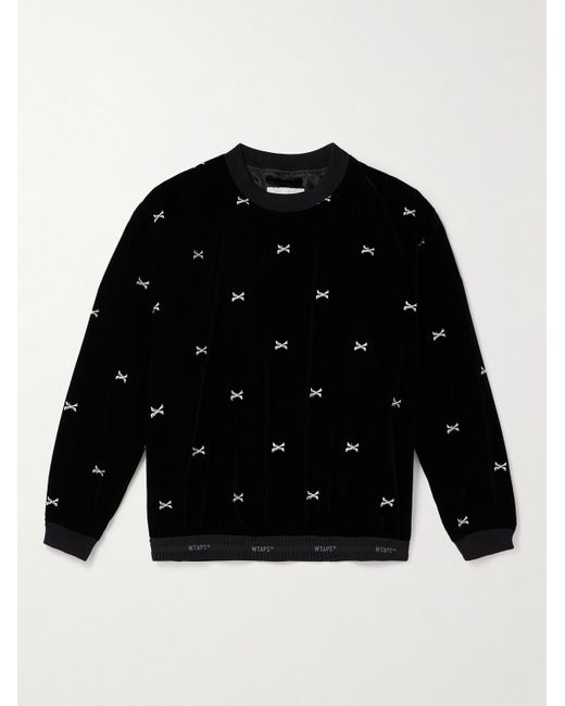 (w)taps Black Embroidered Velour Sweatshirt for men