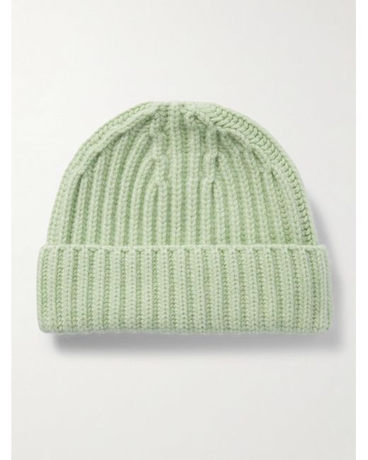SSAM Green Ribbed Cashmere Beanie for men