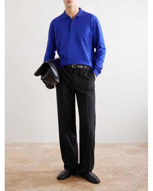 Jil Sander Blue Logo-Embroidered Cotton-Piqué Polo Shirt for men