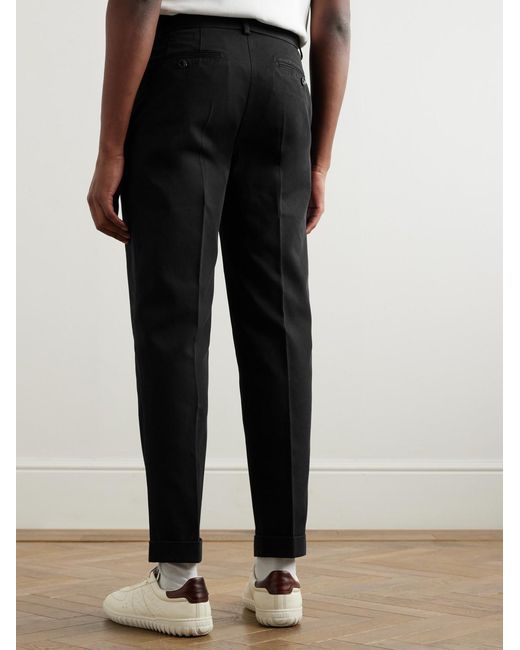 Tom Ford Black Straight-Leg Pleated Cotton-Gabardine Trousers for men