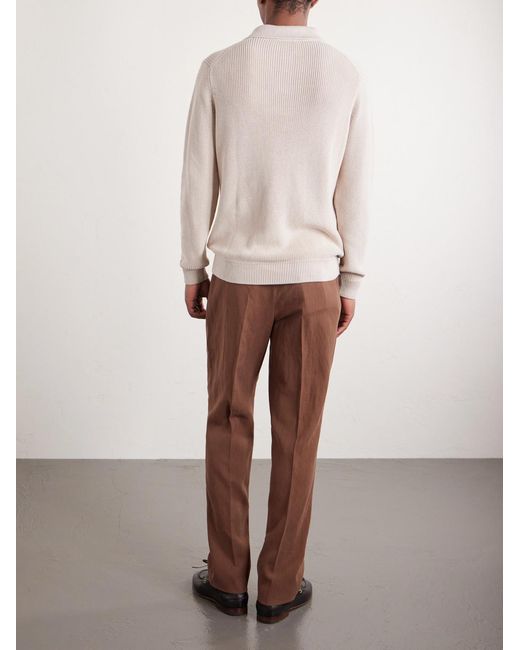 Thom Sweeney Natural Cotton Long Sleeve Polo for men