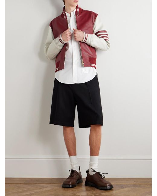 Thom Browne White Button-Down Collar Grosgrain-Trimmed Cotton-Poplin Shirt for men
