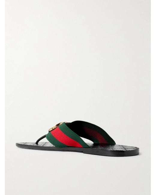 Gucci Black Riviera Logo-Embellished Striped Webbing-Trimmed Leather Sandals for men