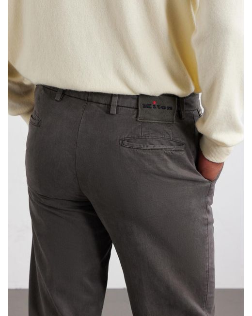 Kiton Gray Straight-Leg Lyocell-Blend Trousers for men