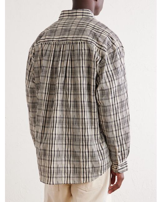 FRIZMWORKS Gray Striped Crinkled Cotton-blend Shirt for men