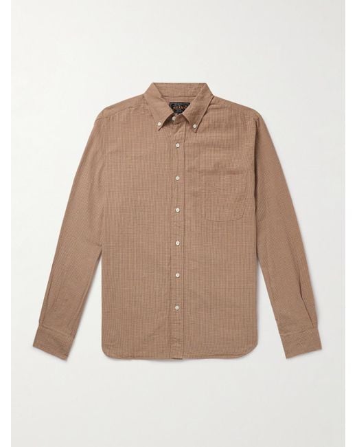 Beams Plus Hemd aus einer Baumwoll-Leinenmischung mit Gingham-Karo und Button-Down-Kragen in Natural für Herren