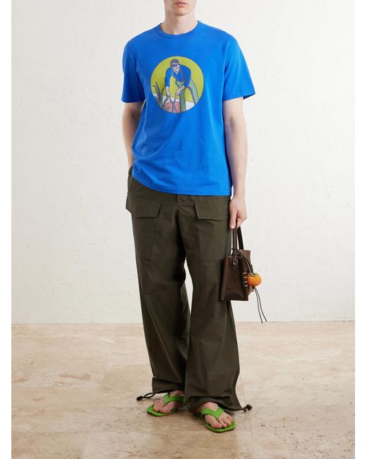 J.W. Anderson Blue Gardener Logo-Embroidered Printed Cotton-Jersey T-Shirt for men
