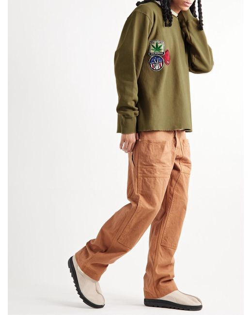 Les Tien Green Distressed Embellished Cotton-Jersey Sweatshirt for men