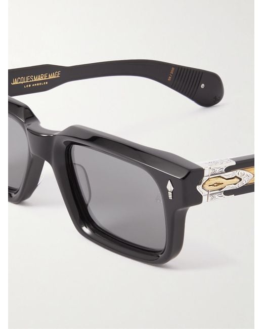 Jacques Marie Mage Belvedere Sonnenbrille mit eckigem Rahmen aus Azetat und gold- und silberfarbenen Details in Black für Herren