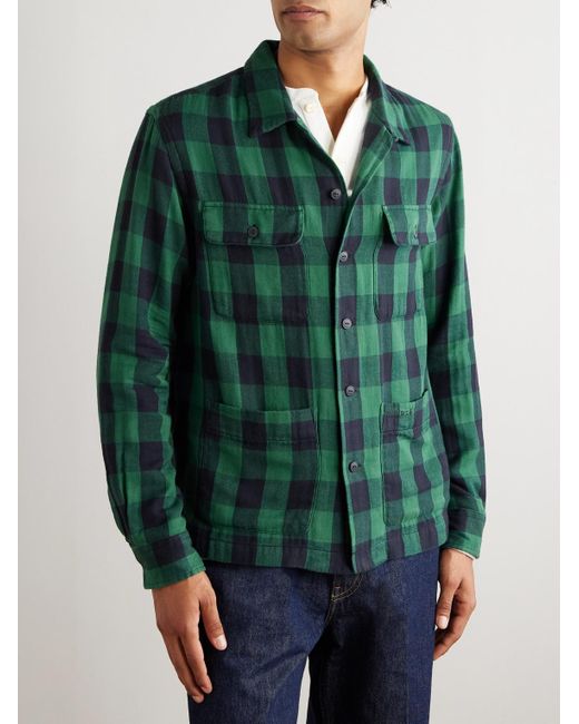 Polo Ralph Lauren Green Logo-Embroidered Checked Cotton-Flannel Overshirt for men