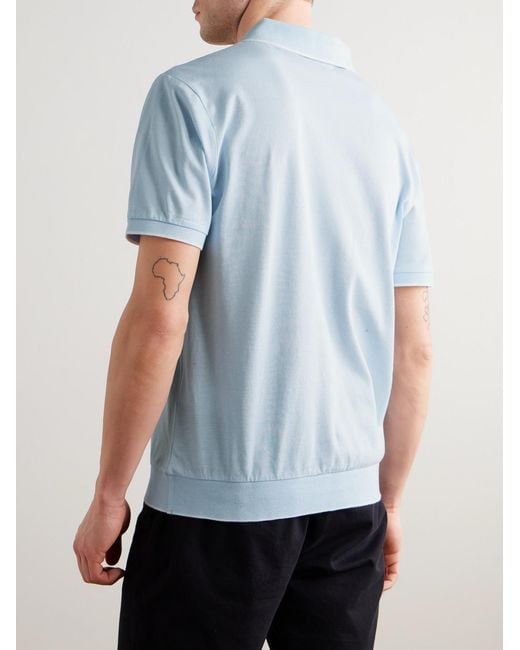 Polo Ralph Lauren Blue Open-Collar Logo-Embroidered Cotton-Piqué Polo Shirt for men